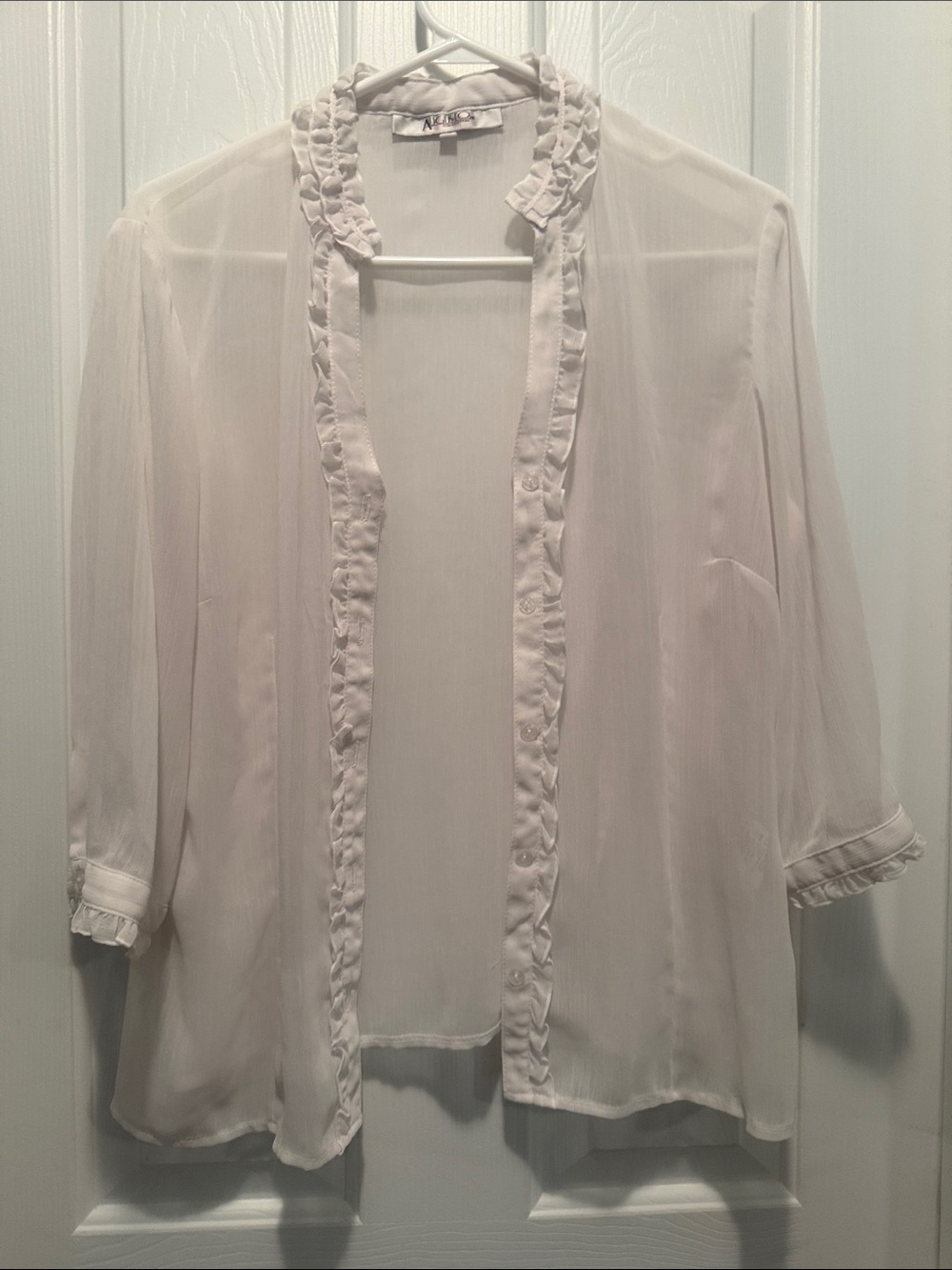 Sheer Ivory Ruffle-Trim Open Cardigan Top